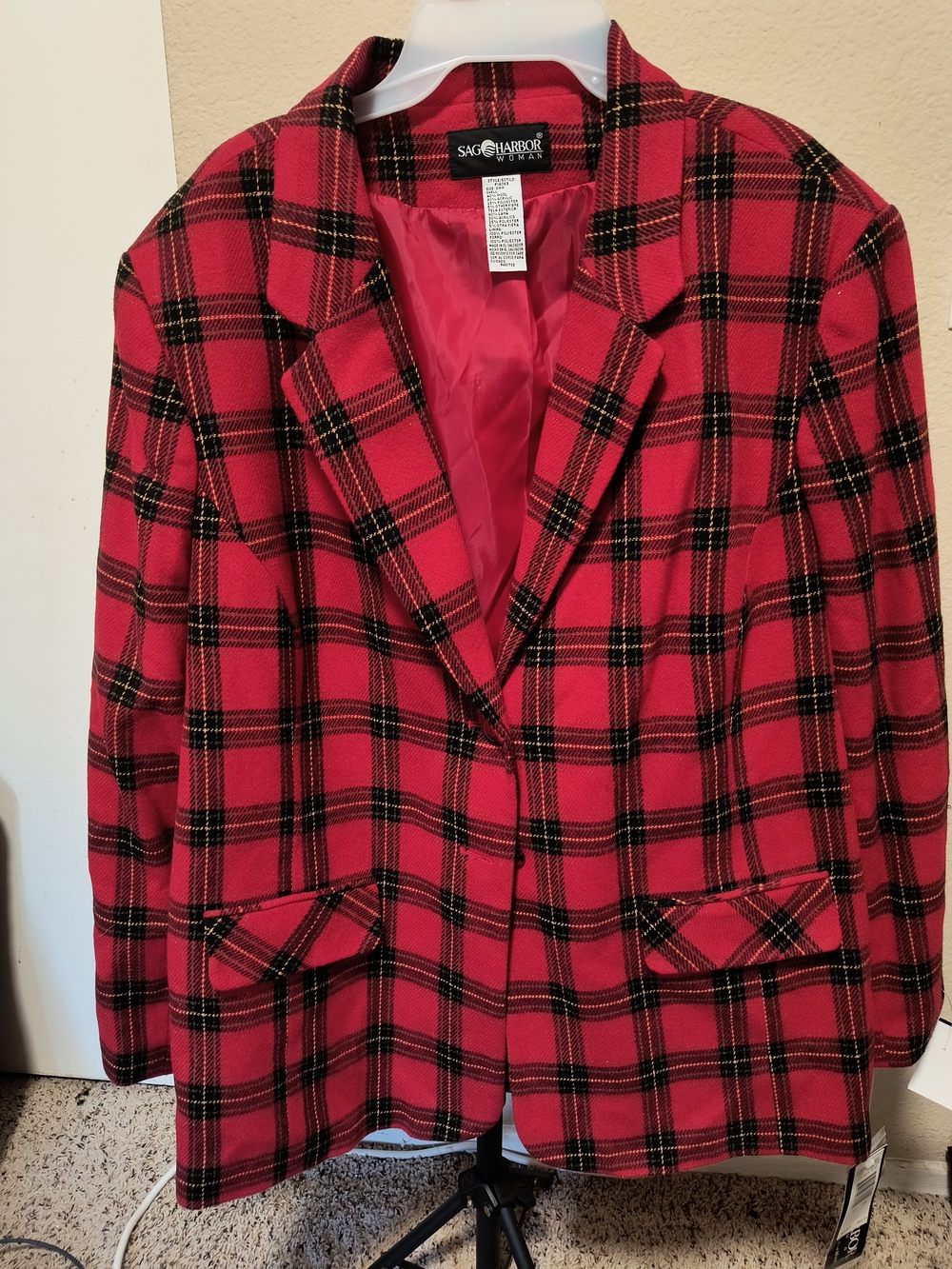 Women’s Red Plaid Blazer Jacket Wool Plus Size Classy Plus Size Y2K